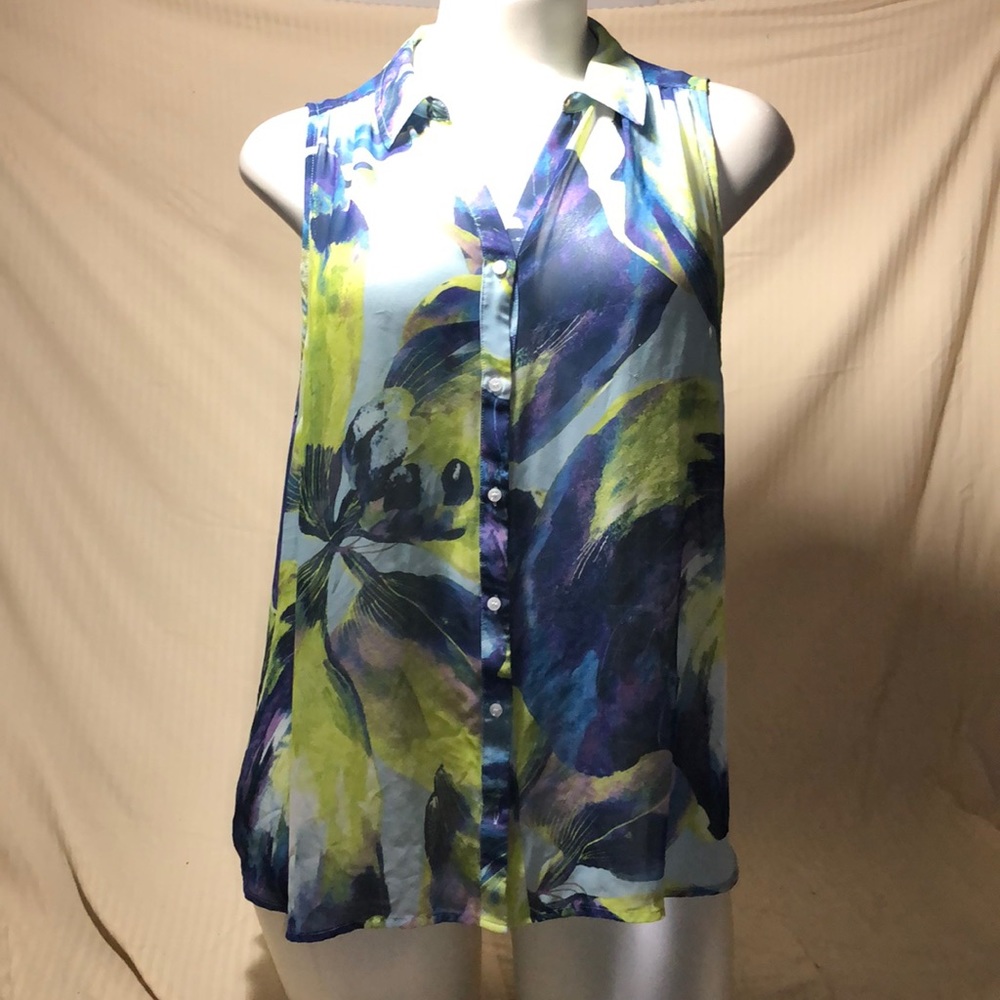 Watercolor sheer button down tank